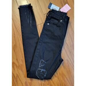 NWT Pretty Little Thing Black Jeans Women Size 2 High Rise Skinny Black Distress